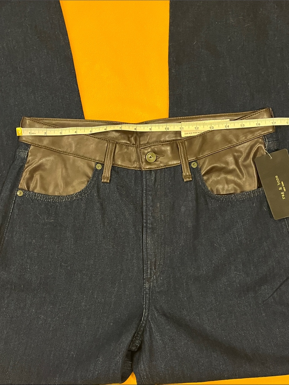 Rag & bone Lori mid-rise wide-leg jeans w/ faux leather accents Dark blue 30 NWT - Picture 12 of 12